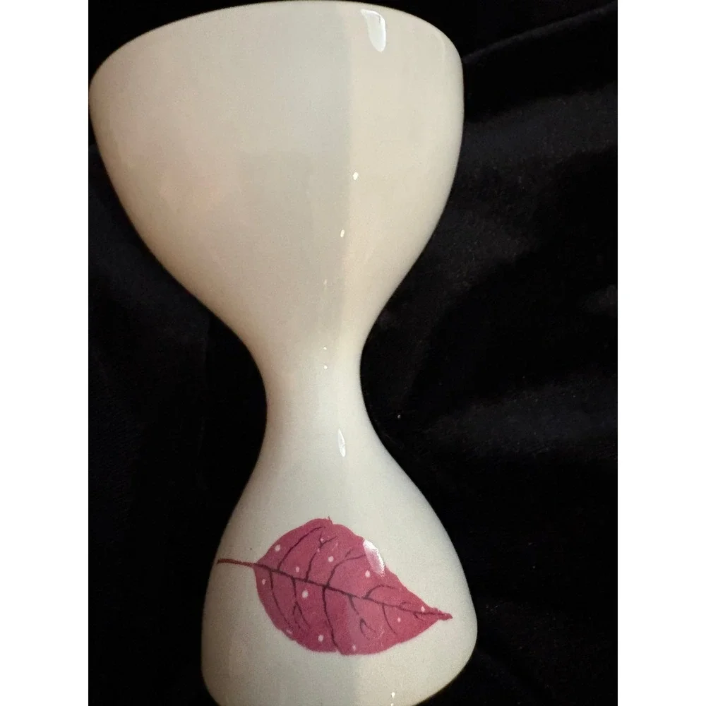 Vintage Mid Century Modern Ceramic Double Sided Egg Cup Pink Leaf White MCM